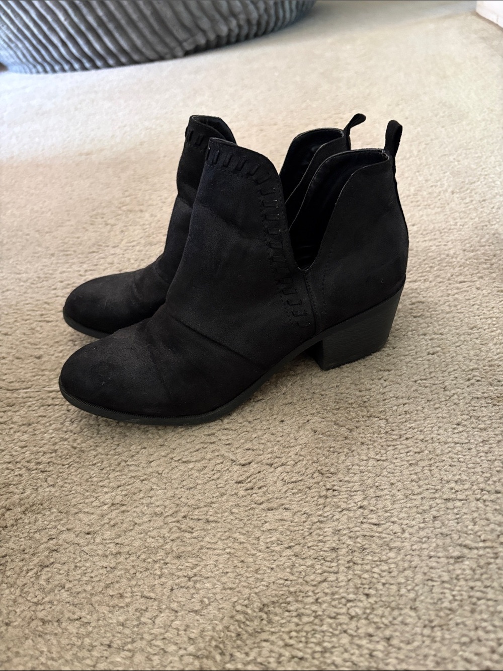 Women’s Black Suede Ankle Booties with Low Block Heel